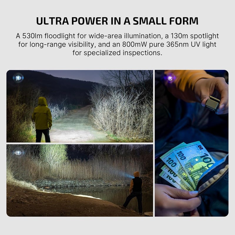 OLIGHT Oclip Ultra EDC Flashlight Clip-on Light, 530 Lumens Rechargeable with Type-C Charging, Combines Floodlight, Spotlight and UV, Triple Magnetic Lights for Inspection and Work (Olive Green) - Image 4
